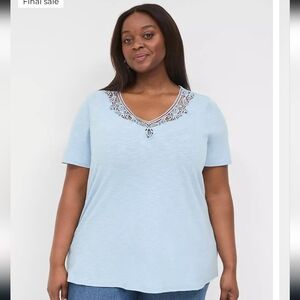 Lane Bryant Crochet V Neck Tee